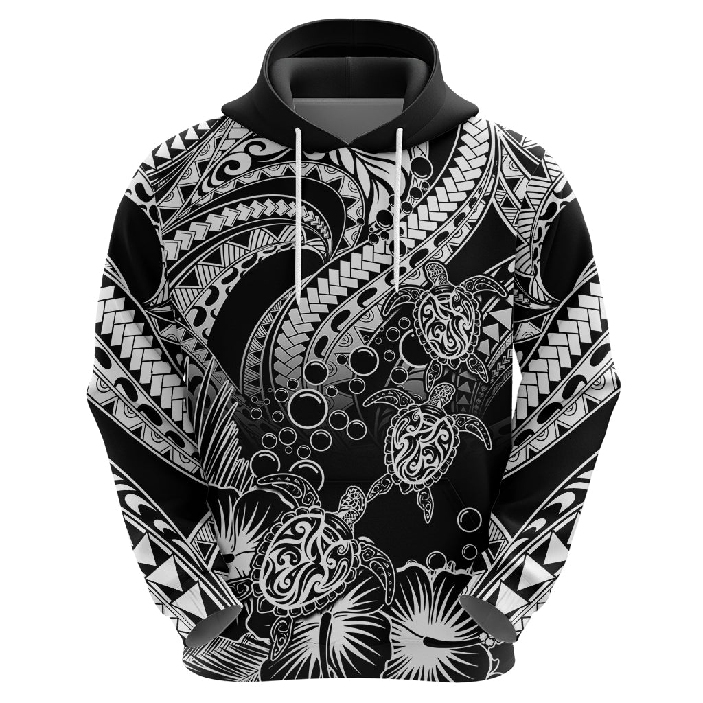 Custom Polynesian Hoodie Tribal Honu Turtle with Hibiscus White Version LT14