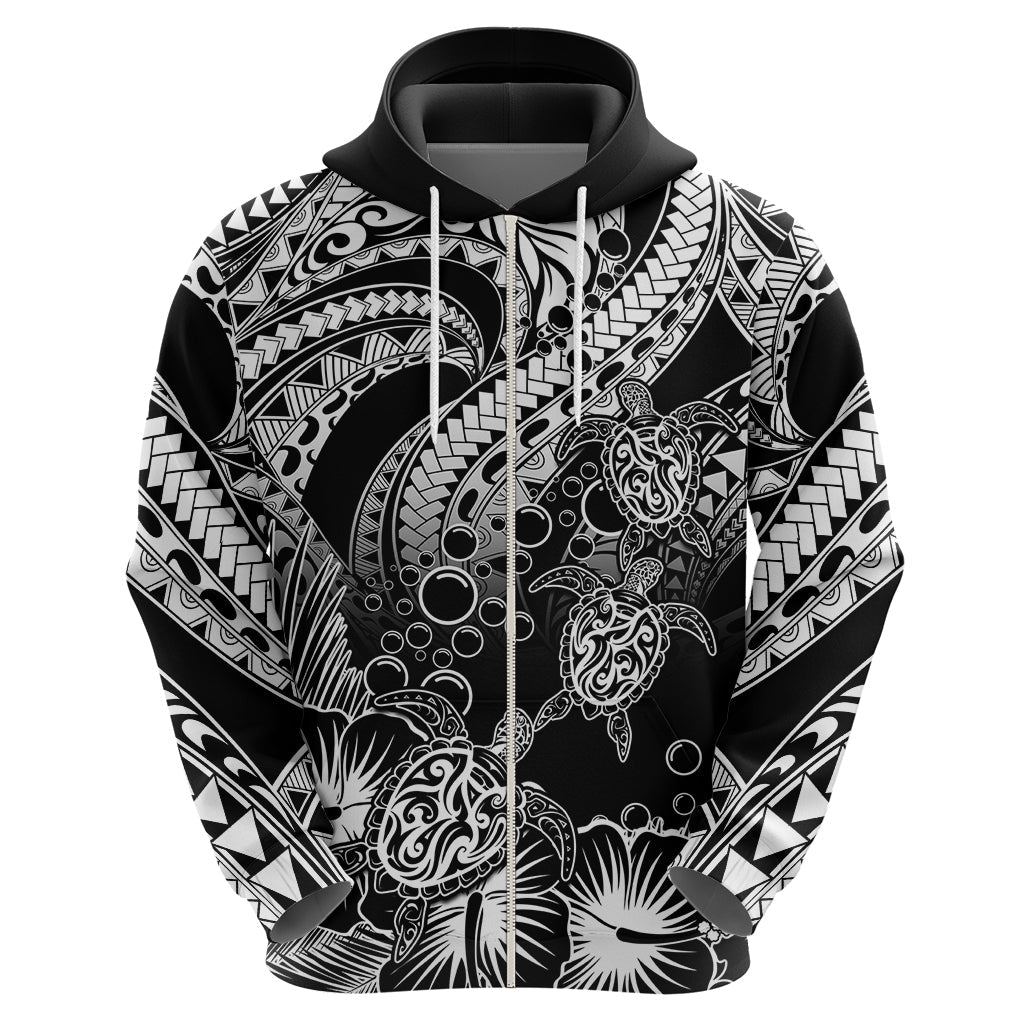 Custom Polynesian Hoodie Tribal Honu Turtle with Hibiscus White Version LT14