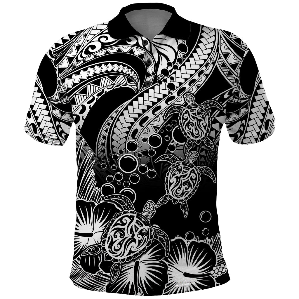 Custom Polynesian Polo Shirt Tribal Honu Turtle with Hibiscus White Version LT14