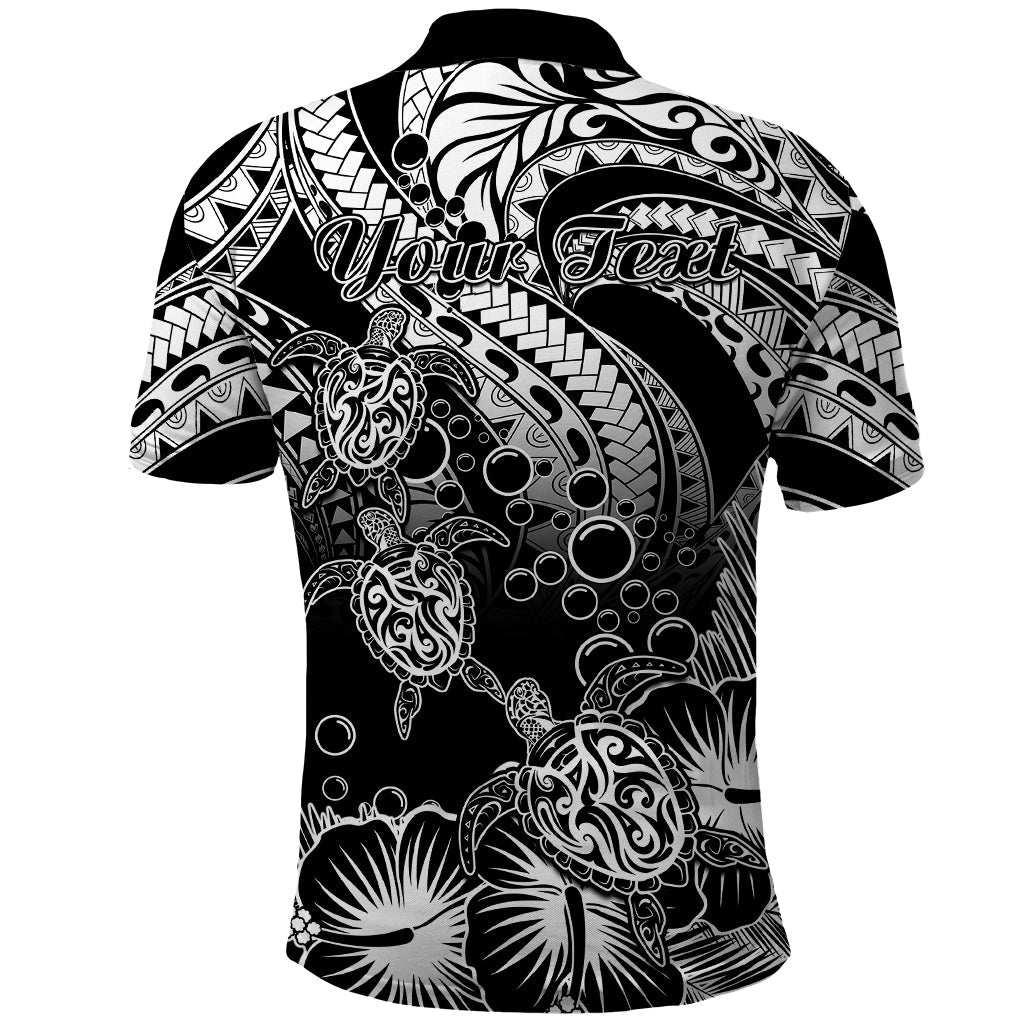 Custom Polynesian Polo Shirt Tribal Honu Turtle with Hibiscus White Version LT14