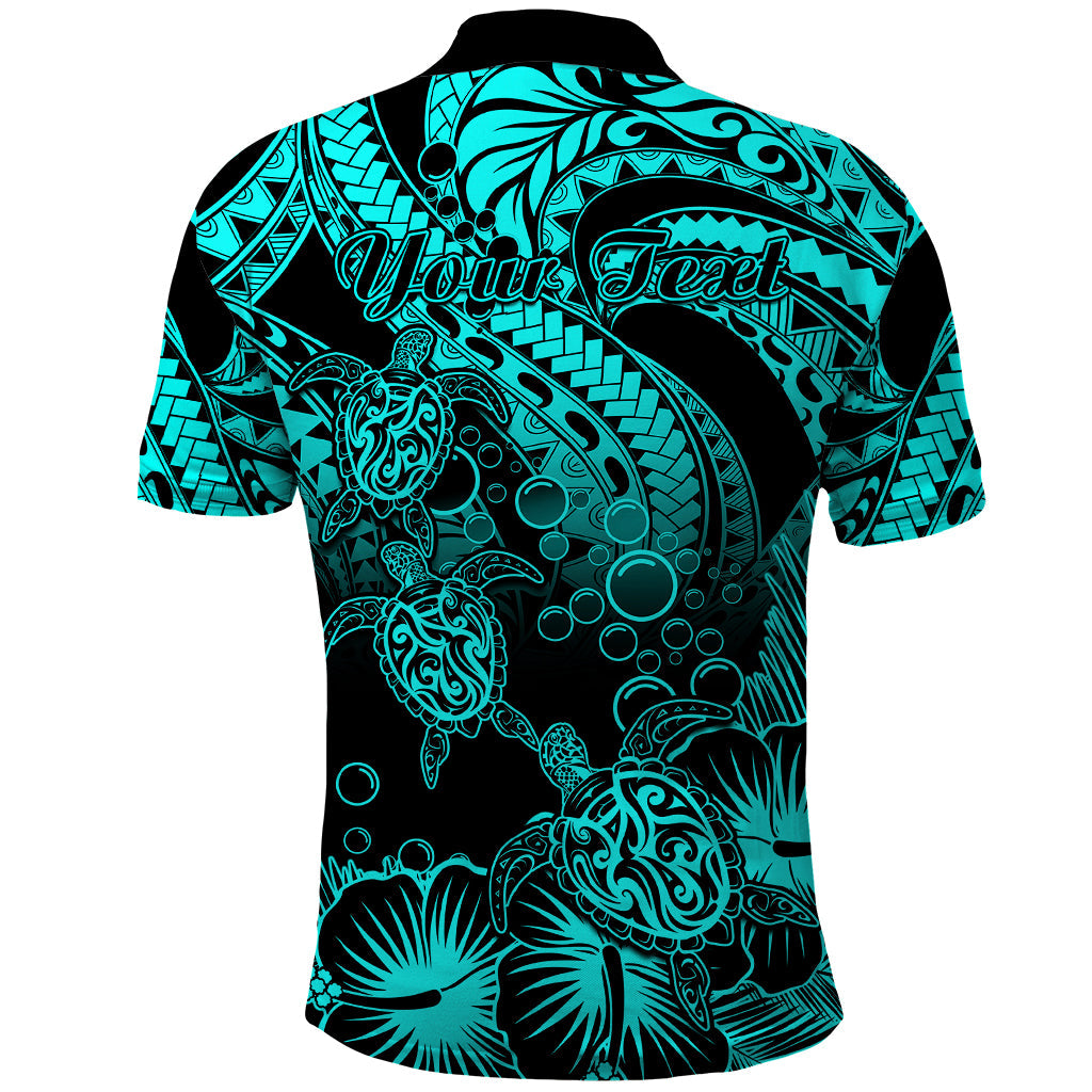 Custom Polynesian Polo Shirt Tribal Honu Turtle with Hibiscus Turquoise Version LT14