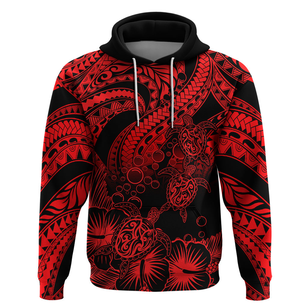 Custom Polynesian Hoodie Tribal Honu Turtle with Hibiscus Red Version LT14