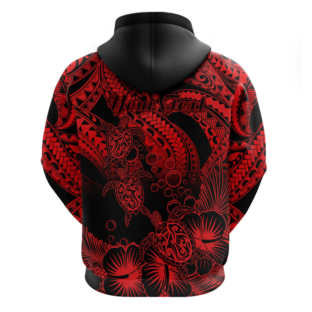 Custom Polynesian Hoodie Tribal Honu Turtle with Hibiscus Red Version LT14