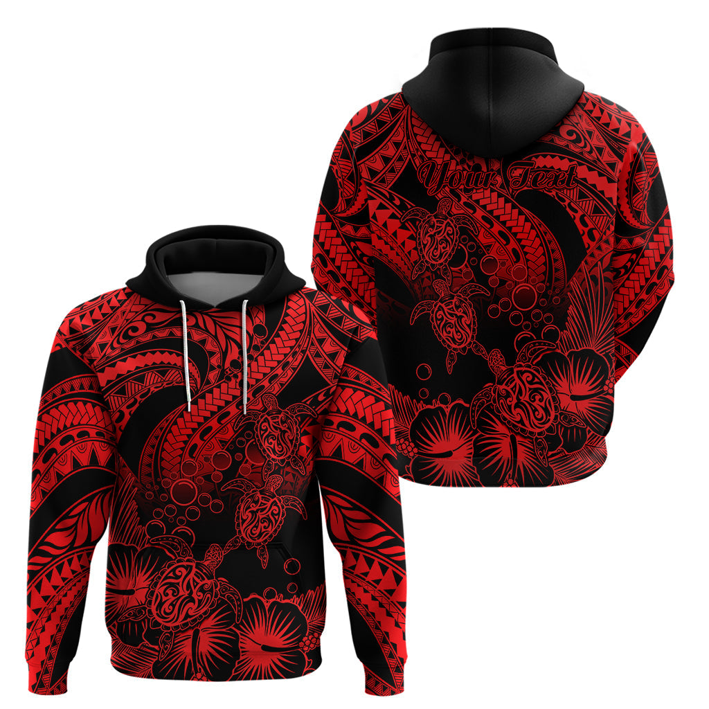 Custom Polynesian Hoodie Tribal Honu Turtle with Hibiscus Red Version LT14