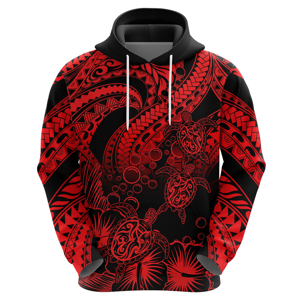 Custom Polynesian Hoodie Tribal Honu Turtle with Hibiscus Red Version LT14