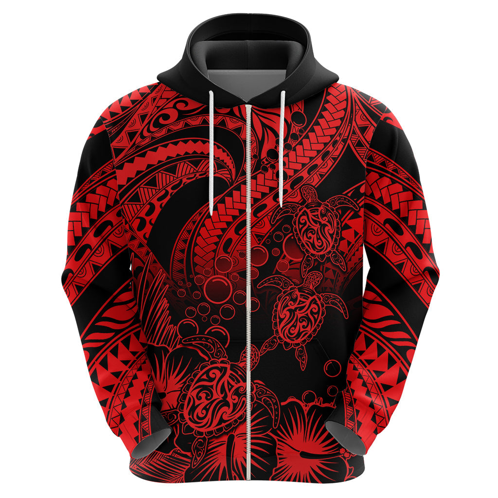Custom Polynesian Hoodie Tribal Honu Turtle with Hibiscus Red Version LT14