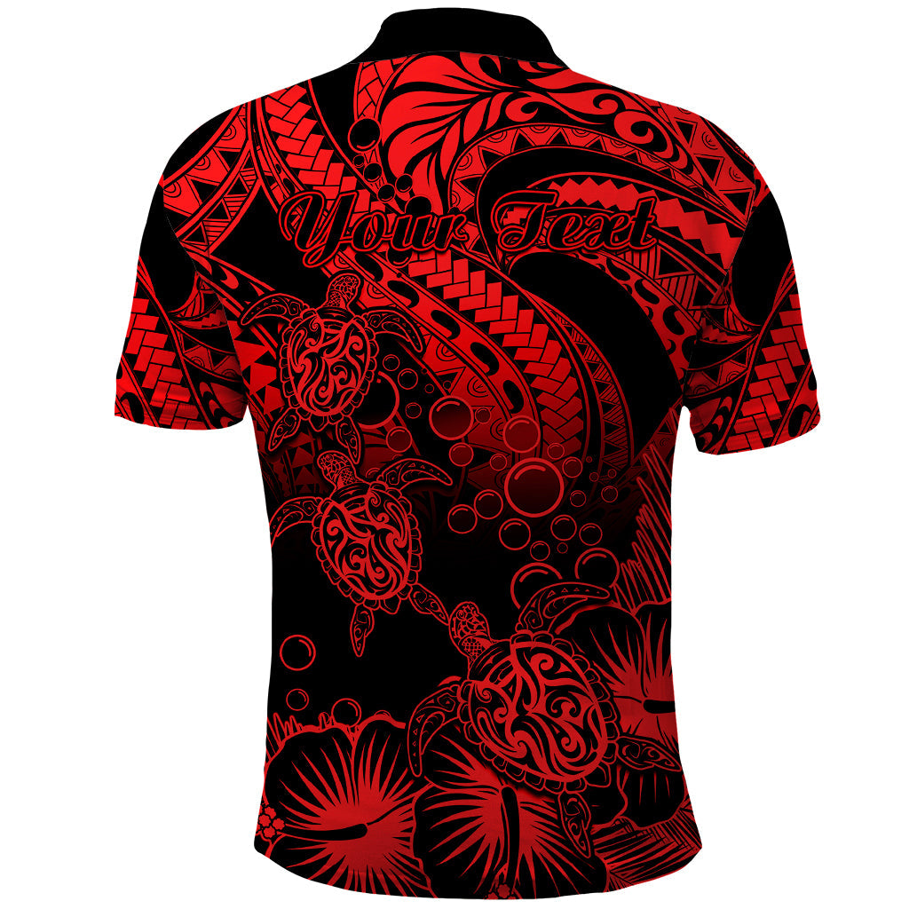 Custom Polynesian Polo Shirt Tribal Honu Turtle with Hibiscus Red Version LT14