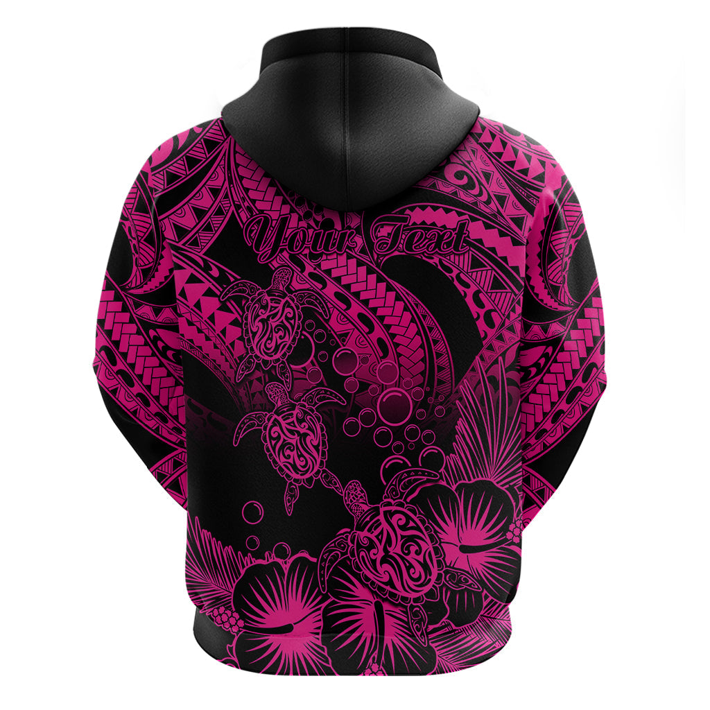 Custom Polynesian Hoodie Tribal Honu Turtle with Hibiscus Pink Version LT14
