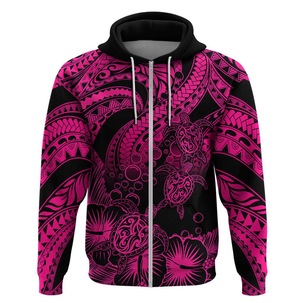 Custom Polynesian Hoodie Tribal Honu Turtle with Hibiscus Pink Version LT14