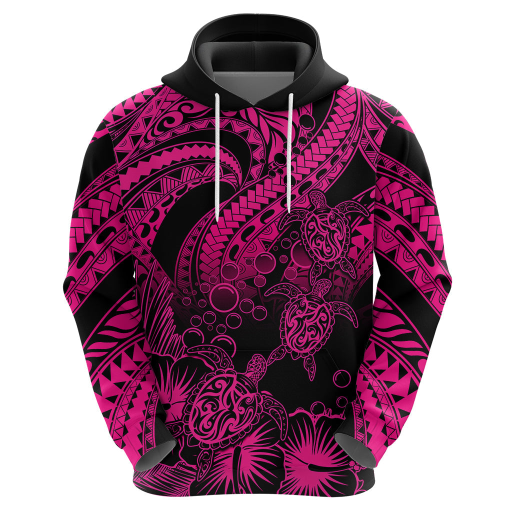 Custom Polynesian Hoodie Tribal Honu Turtle with Hibiscus Pink Version LT14