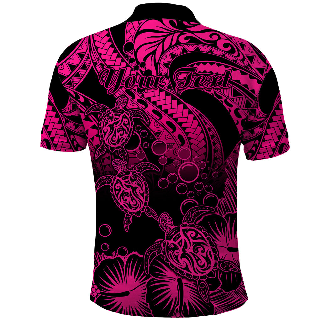 Custom Polynesian Polo Shirt Tribal Honu Turtle with Hibiscus Pink Version LT14