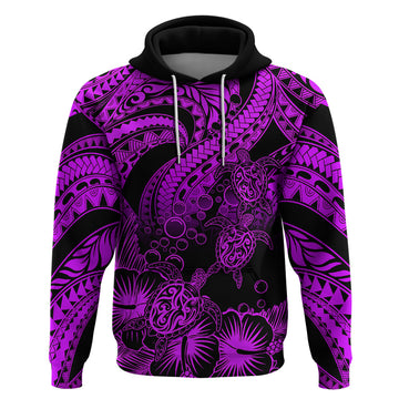 Custom Polynesian Hoodie Tribal Honu Turtle with Hibiscus Purple Version LT14