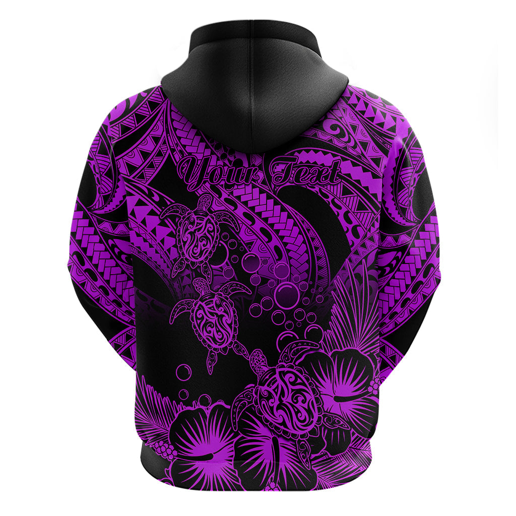 Custom Polynesian Hoodie Tribal Honu Turtle with Hibiscus Purple Version LT14
