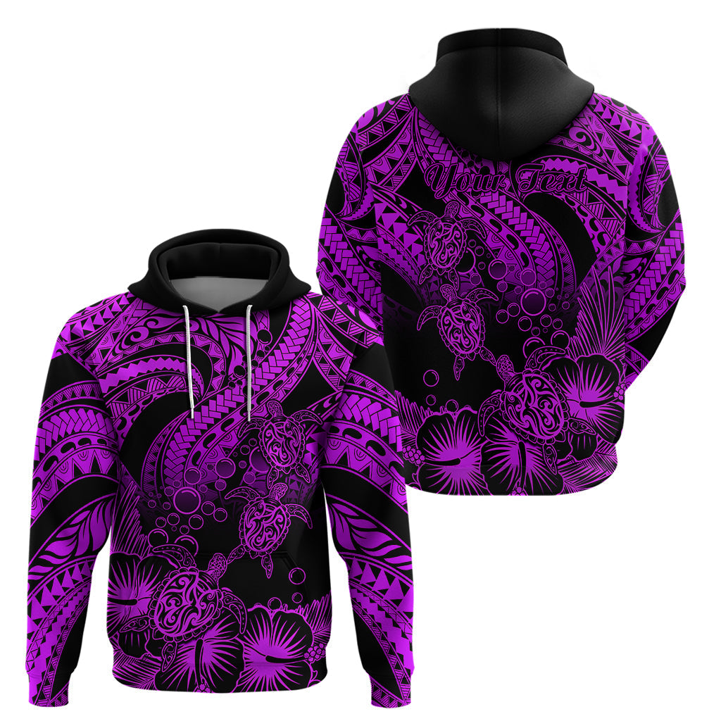 Custom Polynesian Hoodie Tribal Honu Turtle with Hibiscus Purple Version LT14
