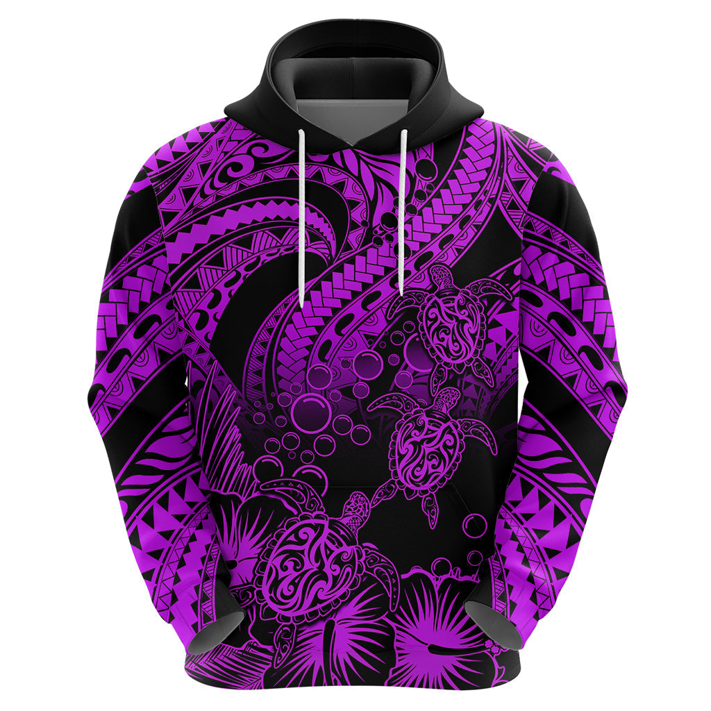Custom Polynesian Hoodie Tribal Honu Turtle with Hibiscus Purple Version LT14