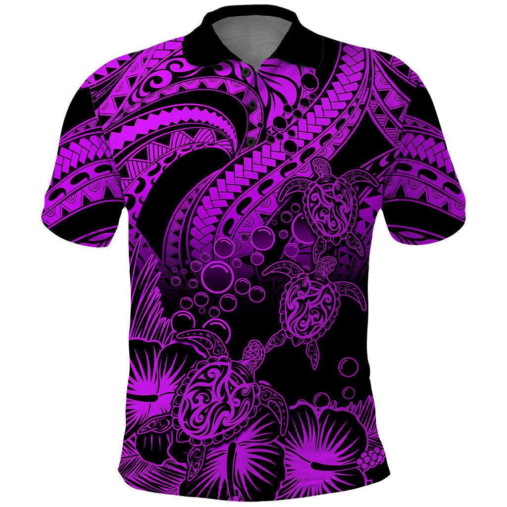 Custom Polynesian Polo Shirt Tribal Honu Turtle with Hibiscus Purple Version LT14