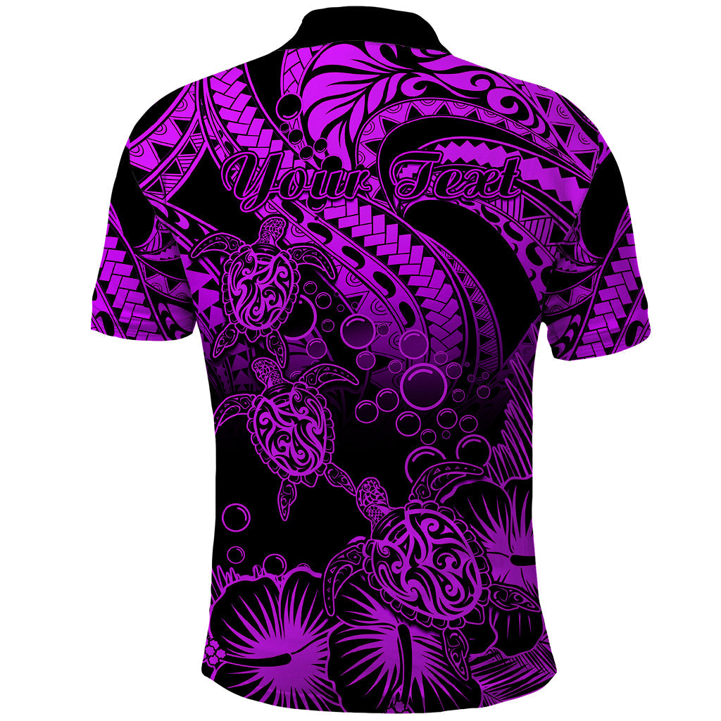 Custom Polynesian Polo Shirt Tribal Honu Turtle with Hibiscus Purple Version LT14