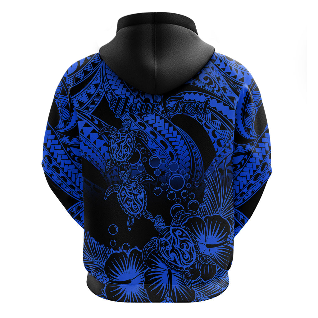 Custom Polynesian Hoodie Tribal Honu Turtle with Hibiscus Blue Version LT14