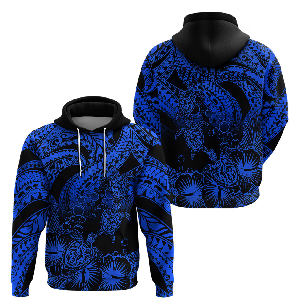 Custom Polynesian Hoodie Tribal Honu Turtle with Hibiscus Blue Version LT14