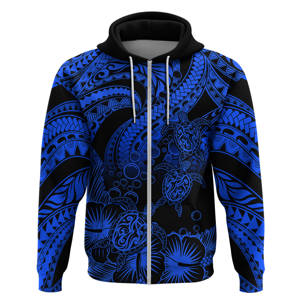 Custom Polynesian Hoodie Tribal Honu Turtle with Hibiscus Blue Version LT14