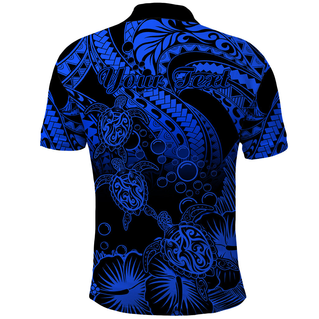 Custom Polynesian Polo Shirt Tribal Honu Turtle with Hibiscus Blue Version LT14