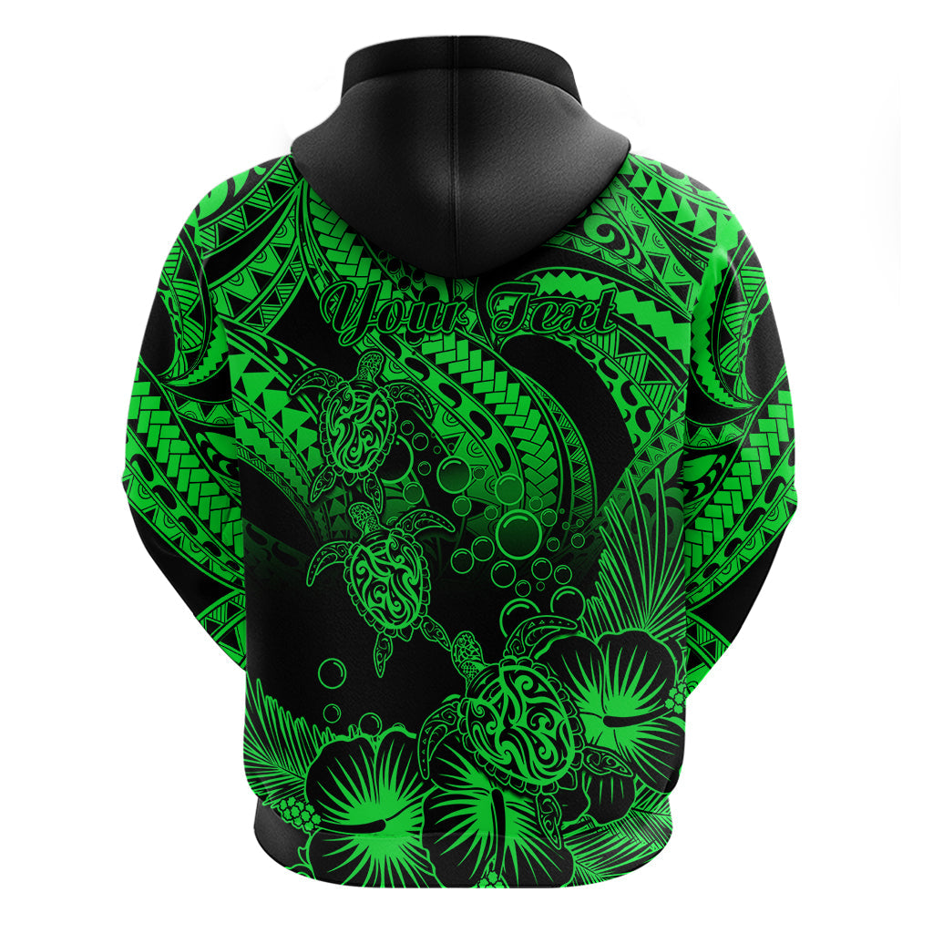 Custom Polynesian Hoodie Tribal Honu Turtle with Hibiscus Green Version LT14