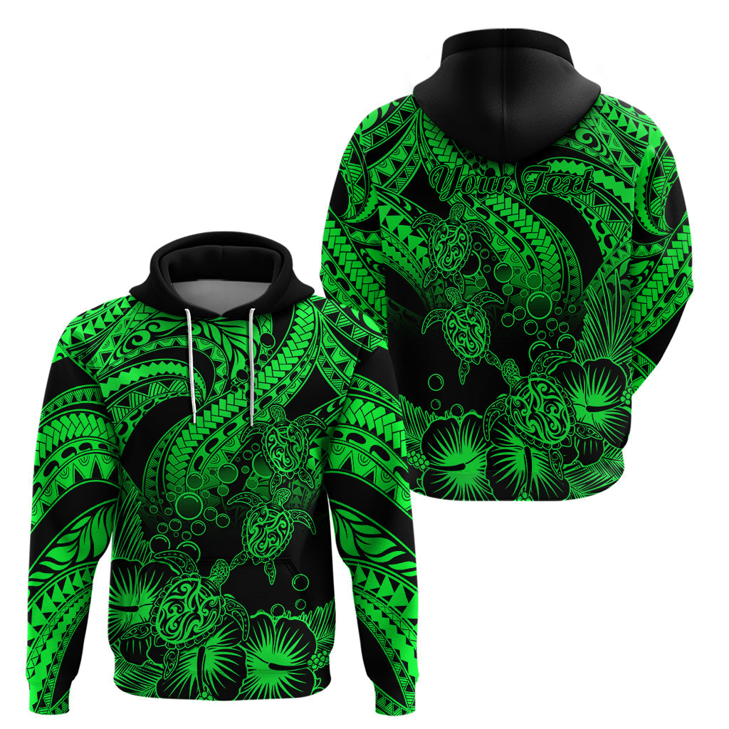 Custom Polynesian Hoodie Tribal Honu Turtle with Hibiscus Green Version LT14