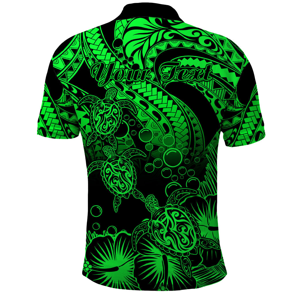 Custom Polynesian Polo Shirt Tribal Honu Turtle with Hibiscus Green Version LT14