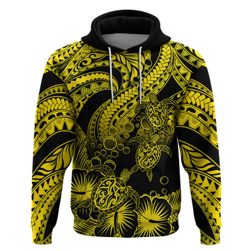 Custom Polynesian Hoodie Tribal Honu Turtle with Hibiscus Gold Version LT14