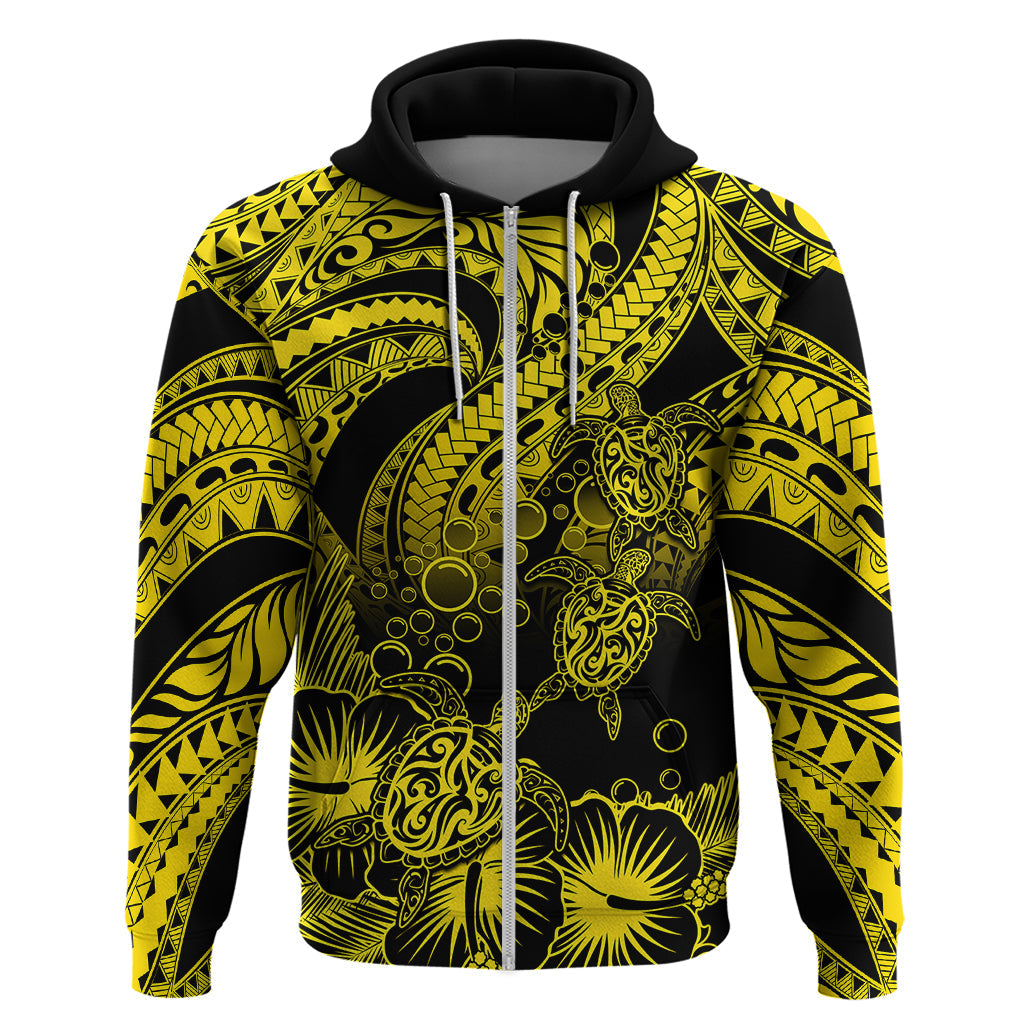 Custom Polynesian Hoodie Tribal Honu Turtle with Hibiscus Gold Version LT14