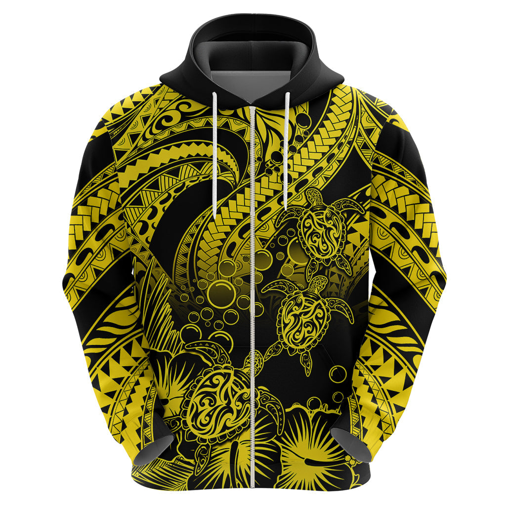 Custom Polynesian Hoodie Tribal Honu Turtle with Hibiscus Gold Version LT14