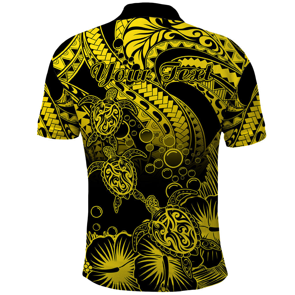 Custom Polynesian Polo Shirt Tribal Honu Turtle with Hibiscus Gold Version LT14