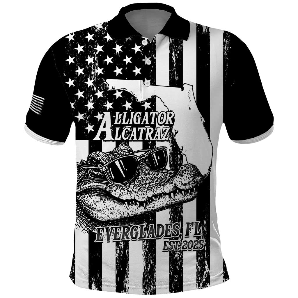 Alligator Alcatraz Polo Shirt Cool Gator Everglades USA Grunge Flag LT14