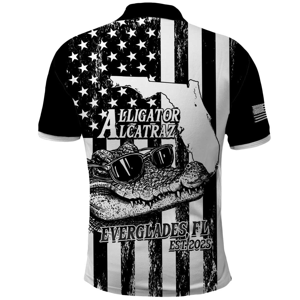 Alligator Alcatraz Polo Shirt Cool Gator Everglades USA Grunge Flag LT14