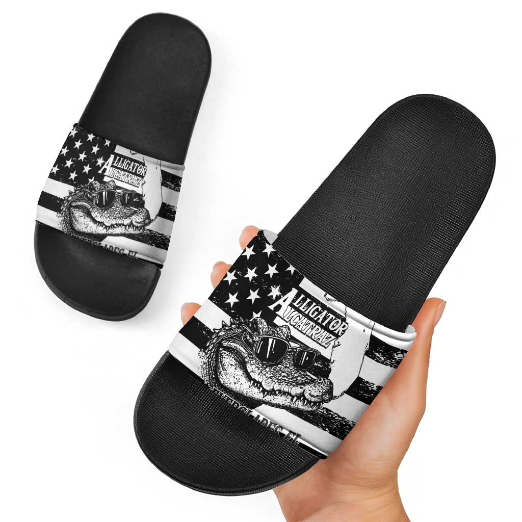 Alligator Alcatraz Slide Sandals Cool Gator Everglades USA Grunge Flag LT14