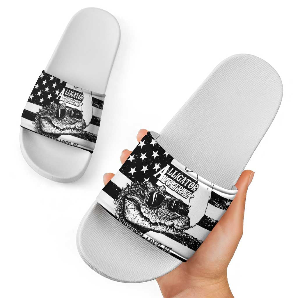 Alligator Alcatraz Slide Sandals Cool Gator Everglades USA Grunge Flag LT14
