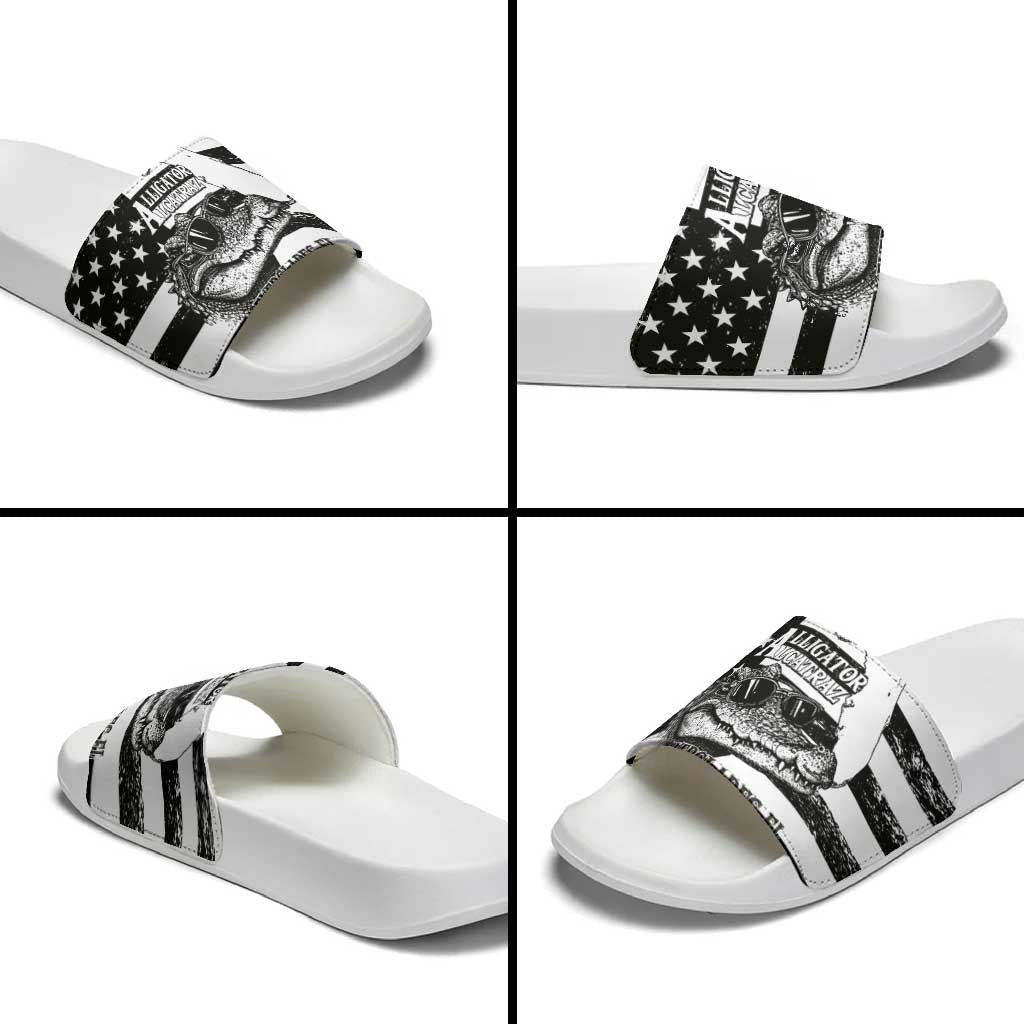 Alligator Alcatraz Slide Sandals Cool Gator Everglades USA Grunge Flag LT14