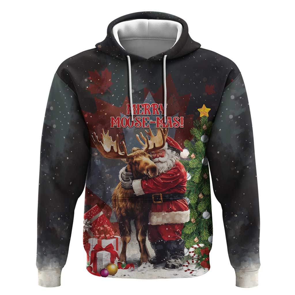 Christmas Canada Hoodie Merry Moose-Mas Santa Hugging A Moose LT14