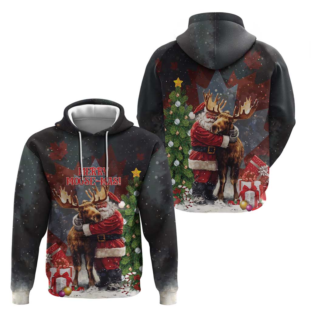 Christmas Canada Hoodie Merry Moose-Mas Santa Hugging A Moose LT14