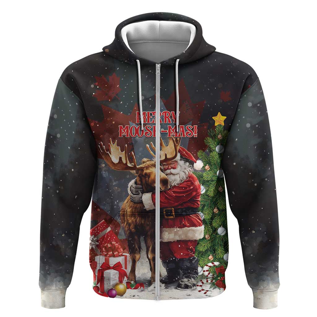 Christmas Canada Hoodie Merry Moose-Mas Santa Hugging A Moose LT14