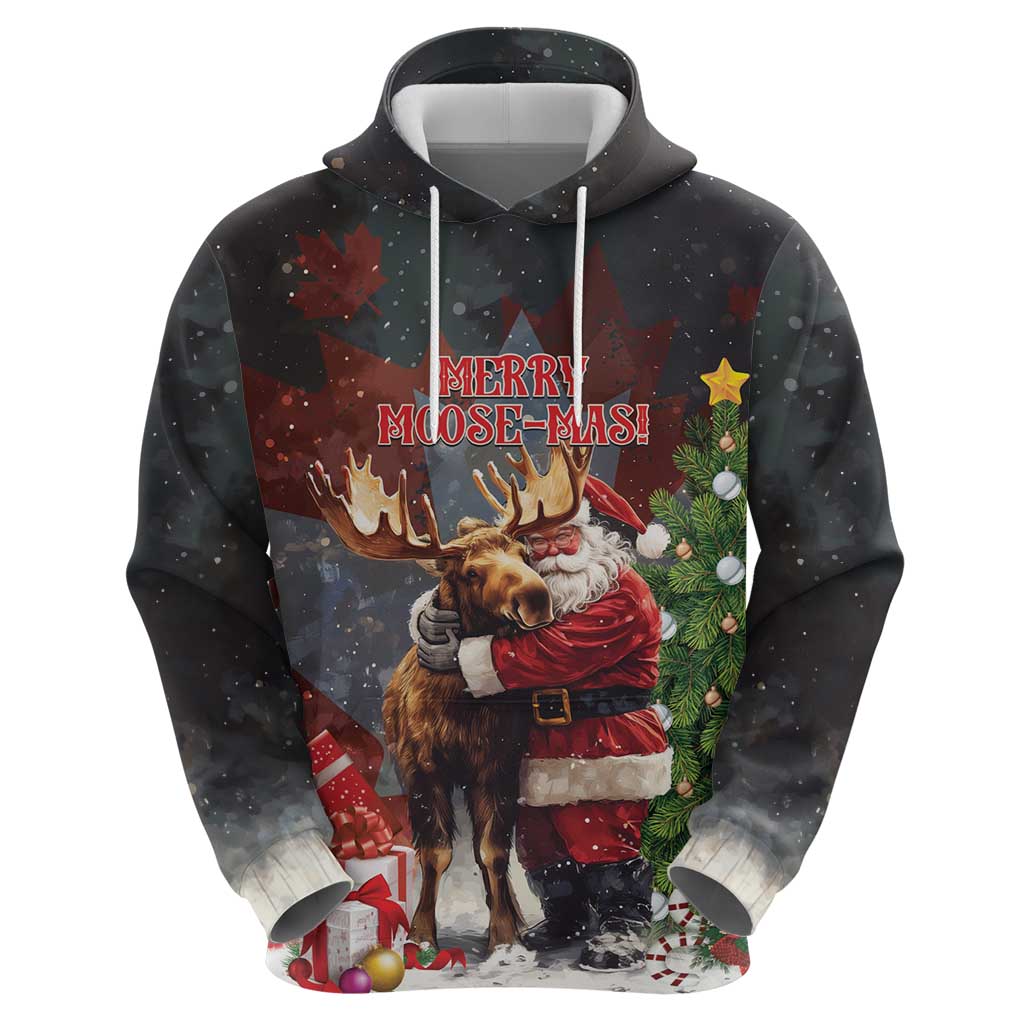 Christmas Canada Hoodie Merry Moose-Mas Santa Hugging A Moose LT14