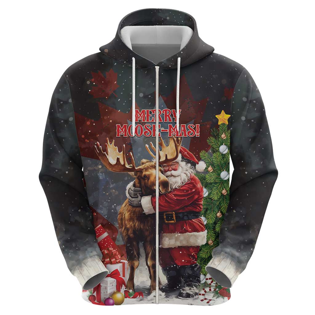 Christmas Canada Hoodie Merry Moose-Mas Santa Hugging A Moose LT14