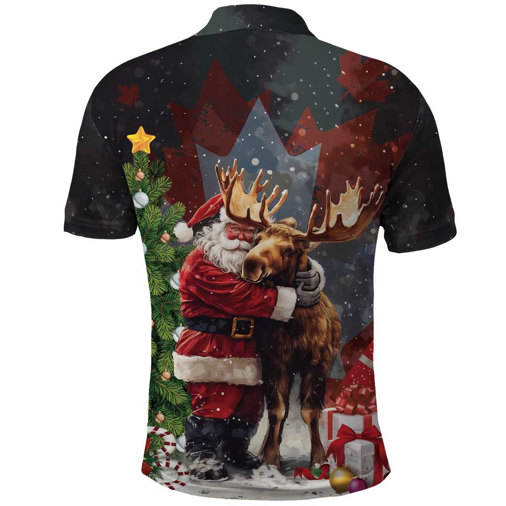 Christmas Canada Polo Shirt Merry Moose-Mas Santa Hugging A Moose LT14