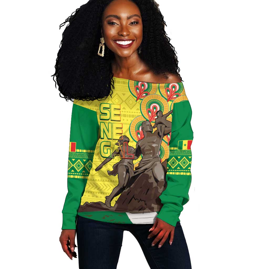 Senegal Monument de la Renaissance Off Shoulder Sweater Africaine Ankara Pattern LT14