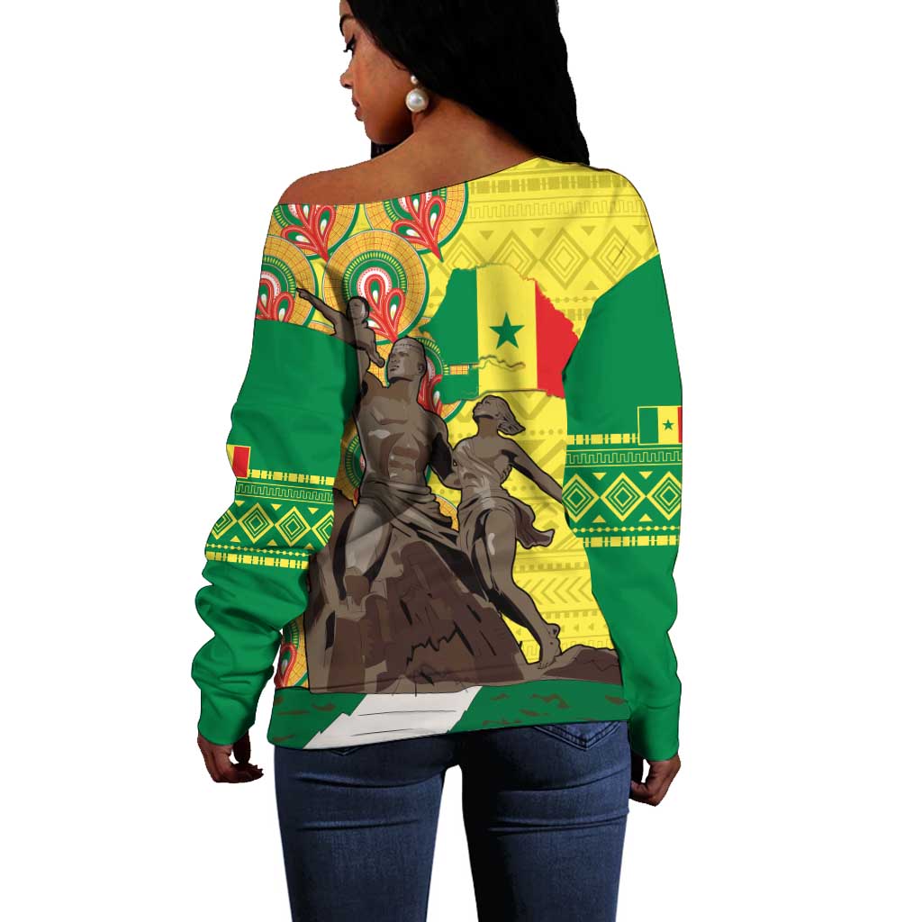 Senegal Monument de la Renaissance Off Shoulder Sweater Africaine Ankara Pattern LT14
