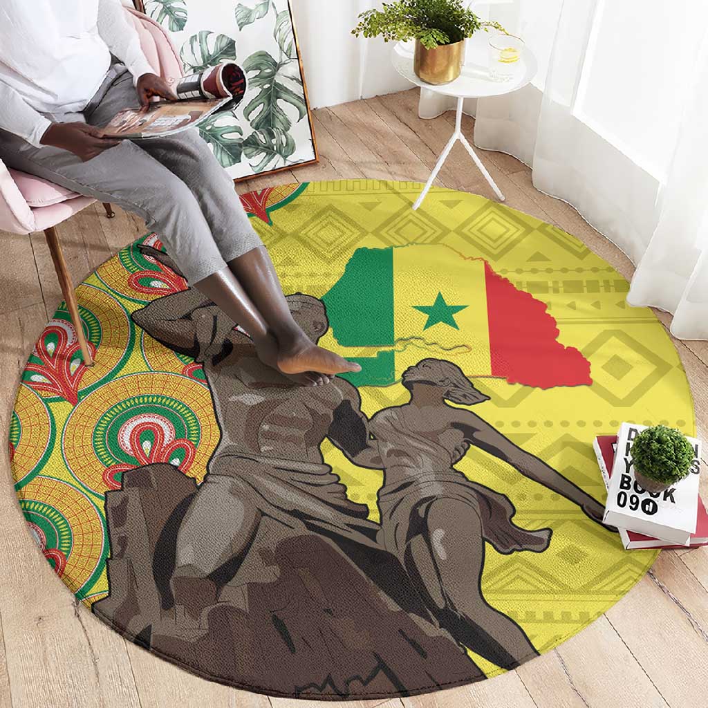 Senegal Monument de la Renaissance Round Carpet Africaine Ankara Pattern LT14