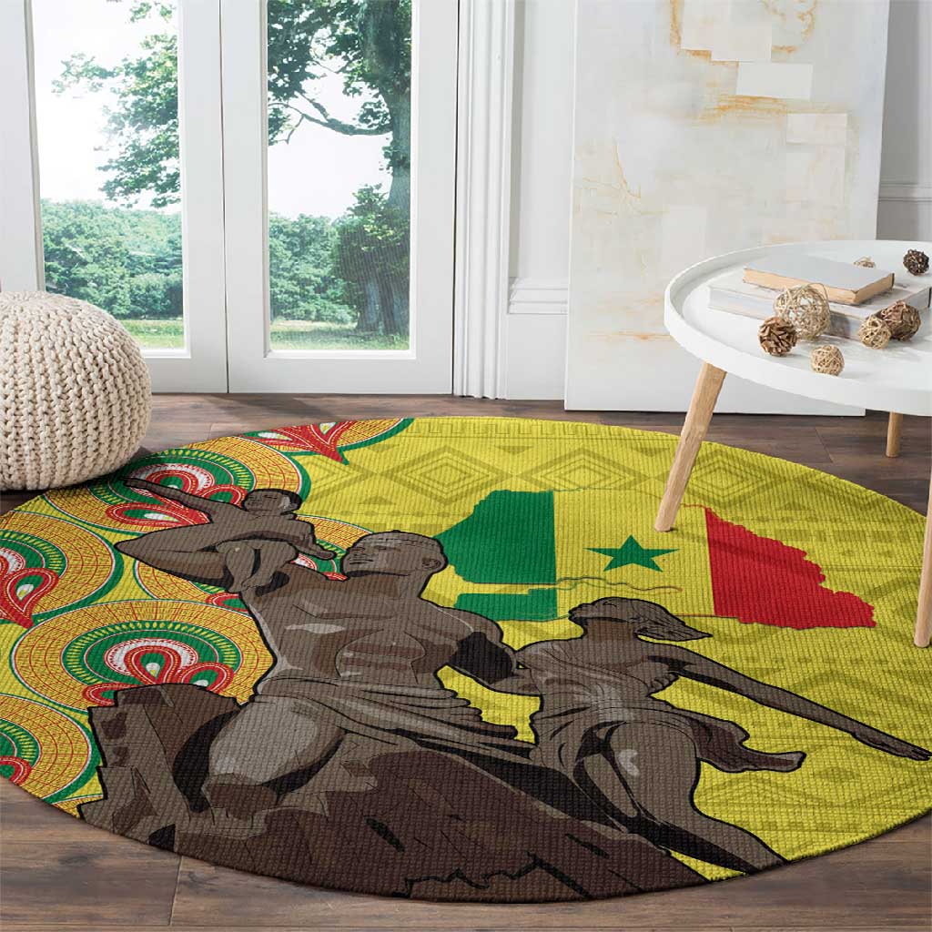 Senegal Monument de la Renaissance Round Carpet Africaine Ankara Pattern LT14
