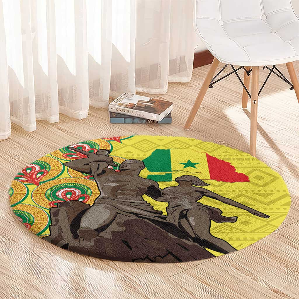 Senegal Monument de la Renaissance Round Carpet Africaine Ankara Pattern LT14