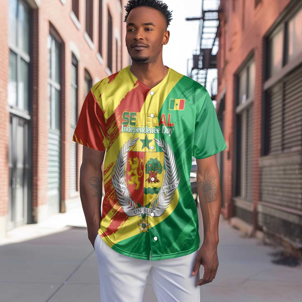 Afro Senegal Independence Day Baseball Jersey Coat Of Arms Grunge Style LT14