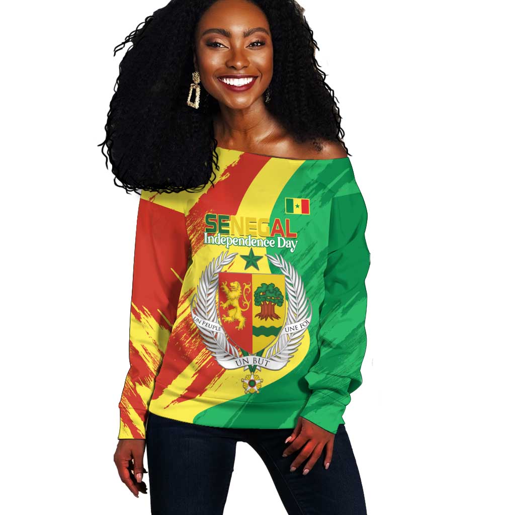 Afro Senegal Independence Day Off Shoulder Sweater Coat Of Arms Grunge Style LT14